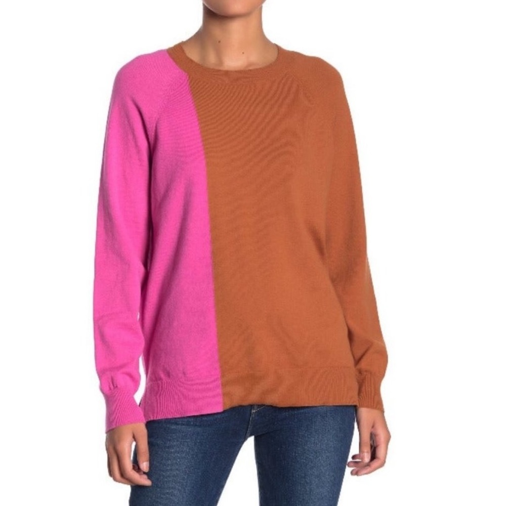 NWT 14TH & Union Pink Brown Color-block Sweater